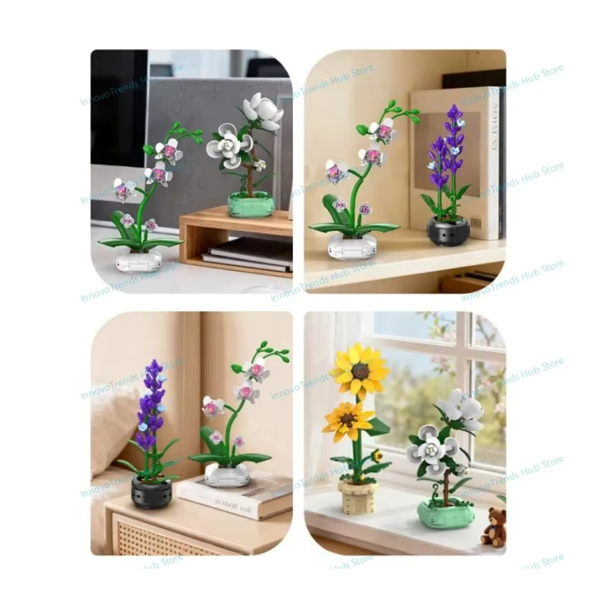 Cada Blumenstrauß Bausteine mit Sonnenblumen, Lavendel und Kamelien in Mehrfarbig, Florales Spielzeug aus Kunststoff zur Heimdekoration - Bild 3