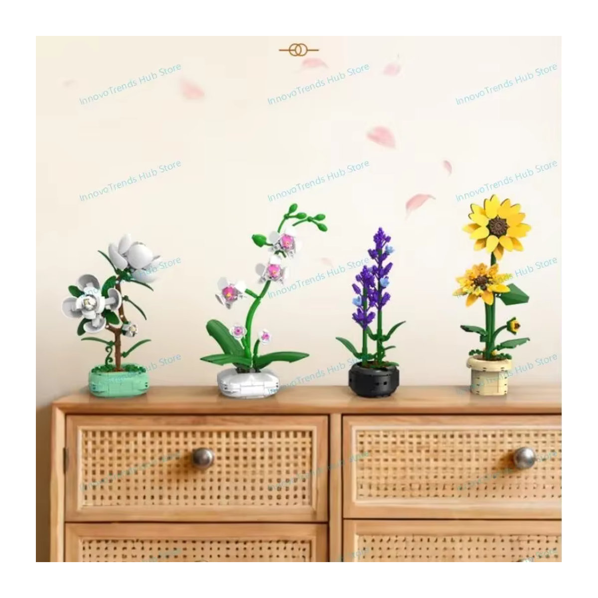 Cada Blumenstrauß Bausteine mit Sonnenblumen, Lavendel und Kamelien in Mehrfarbig, Florales Spielzeug aus Kunststoff zur Heimdekoration - Bild 4