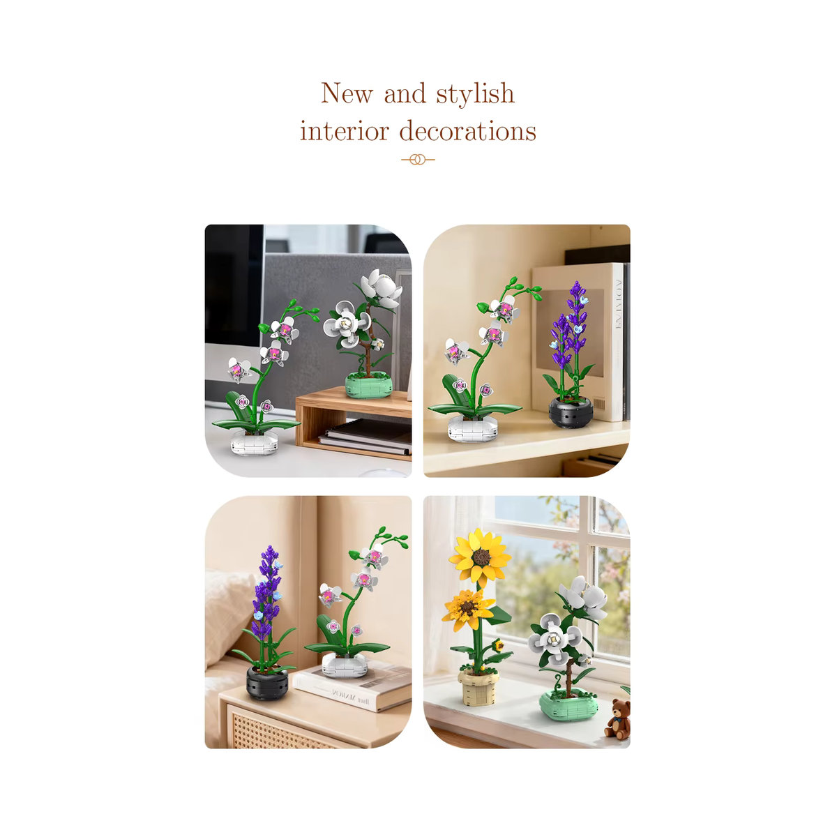 CADA Flower Bonsai Bausteine Mehrfarbige Künstliche Pflanze aus Kunststoff als Ästhetische Blumendekoration - Bild 6