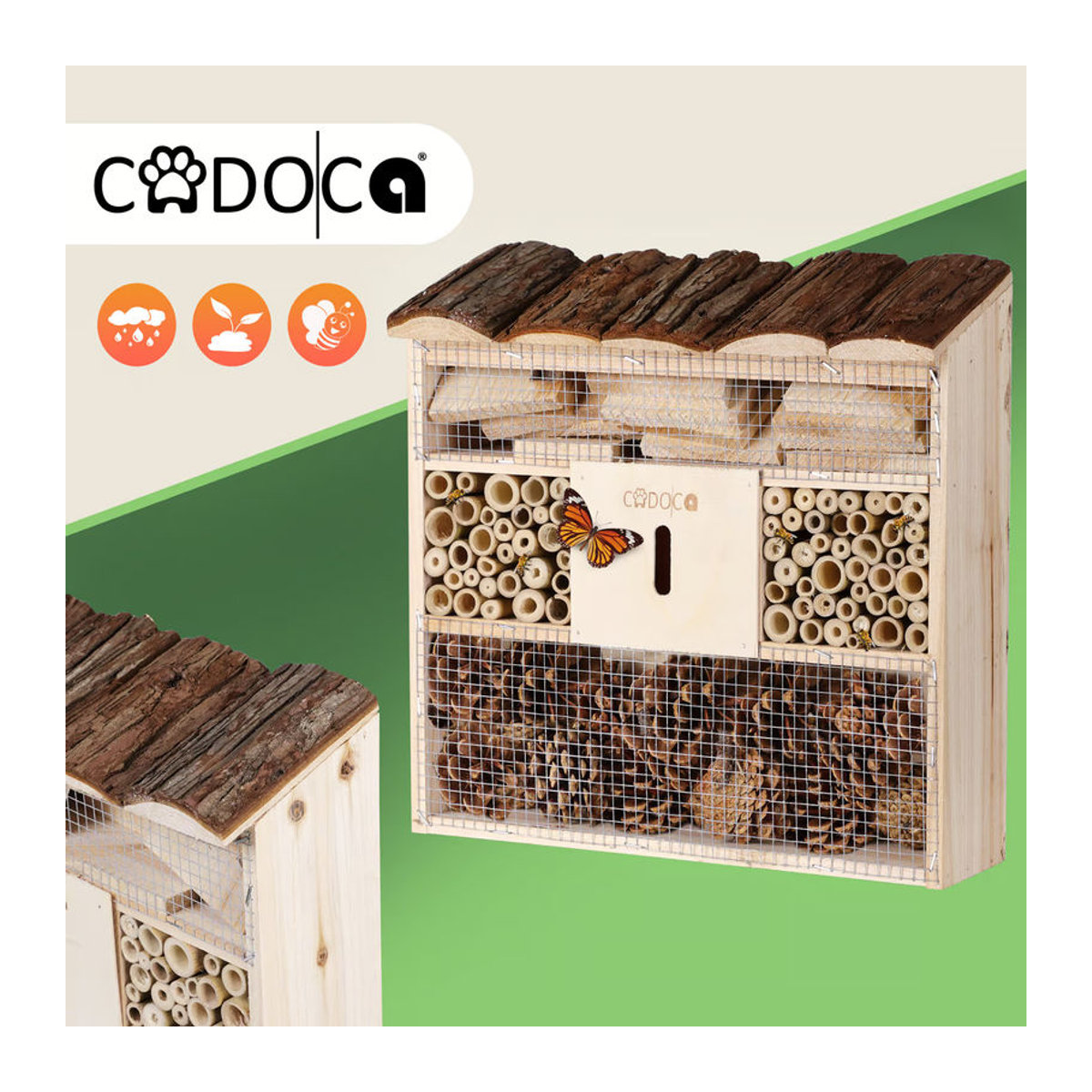 Cadoca Insektenhotel Nistkasten aus Holz und Bambus in Braun, B/T/H: 30,5 x 9,5 x 31 cm - Bild 4