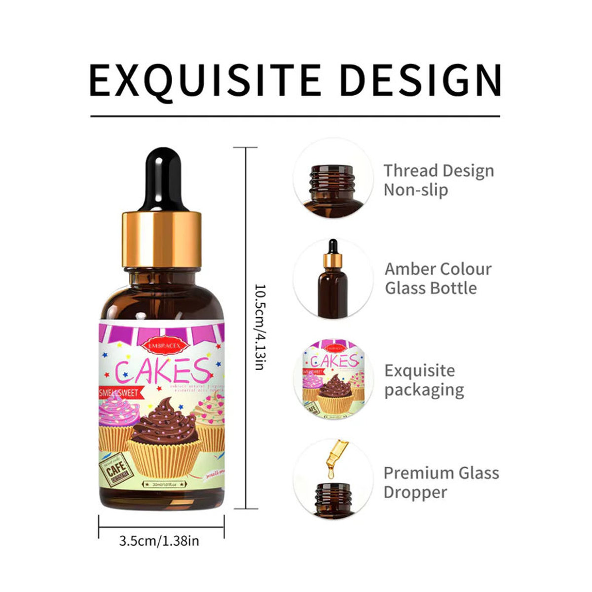 Cakes Essential Oil Floral Duft für Aromatherapie und DIY-Projekte, 30 ml, braunes Glas - Bild 2