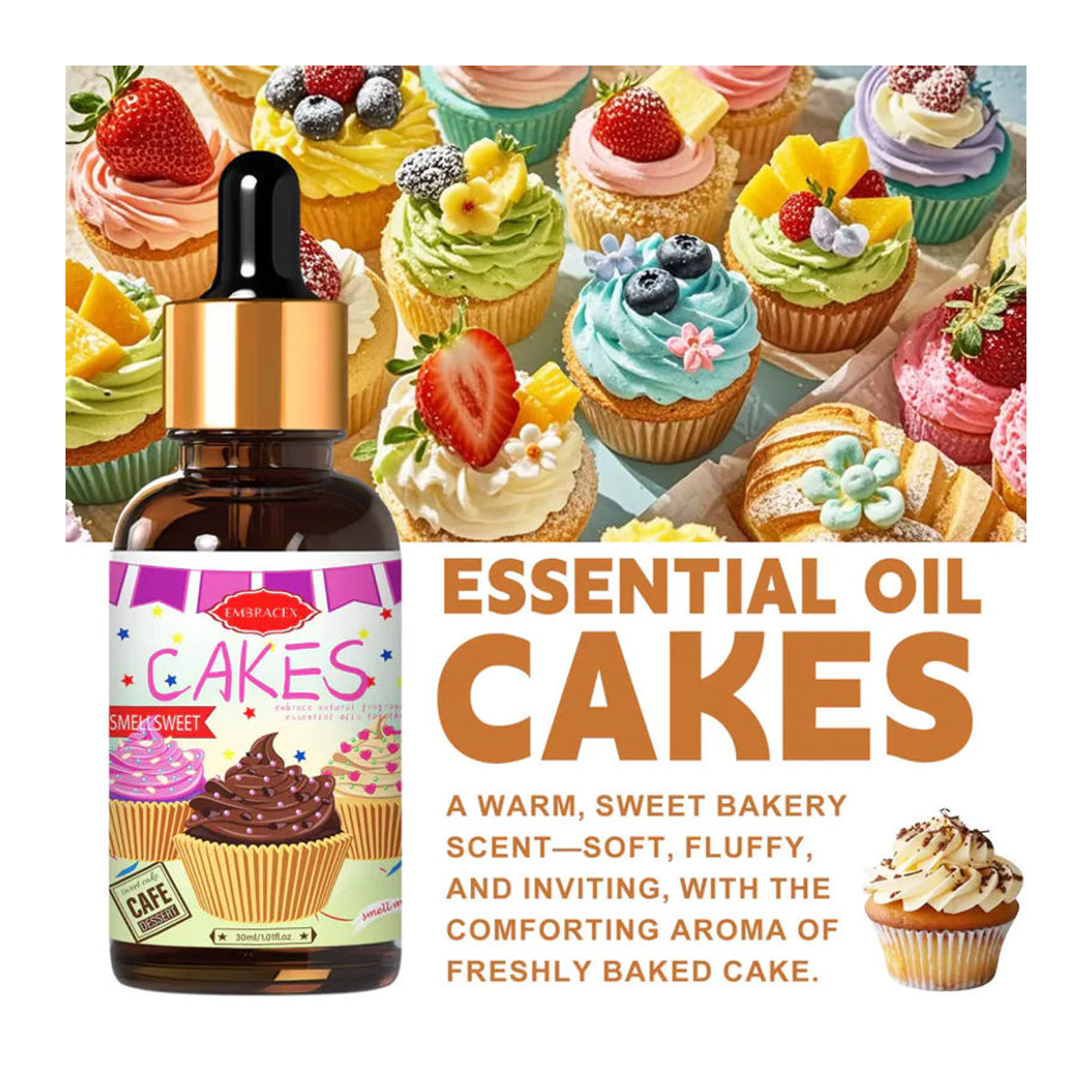 Cakes Essential Oil Floral Duft für Aromatherapie und DIY-Projekte, 30 ml, braunes Glas - Bild 3