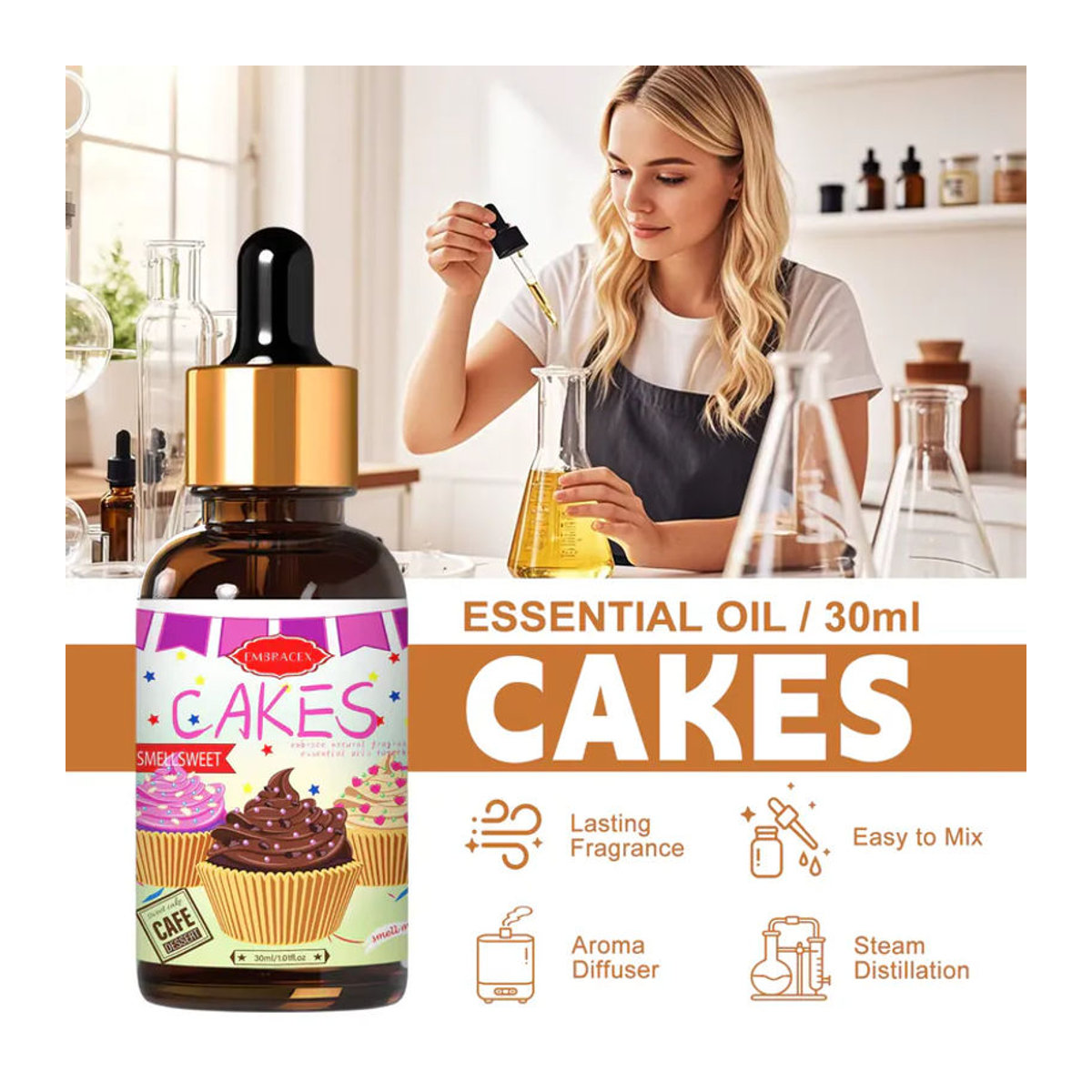 Cakes Essential Oil Floral Duft für Aromatherapie und DIY-Projekte, 30 ml, braunes Glas - Bild 4