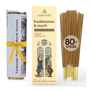 Calmveda Weihrauch und Myrrhe Räucherstäbchen, 80 Stück, Kohlefrei, Beige