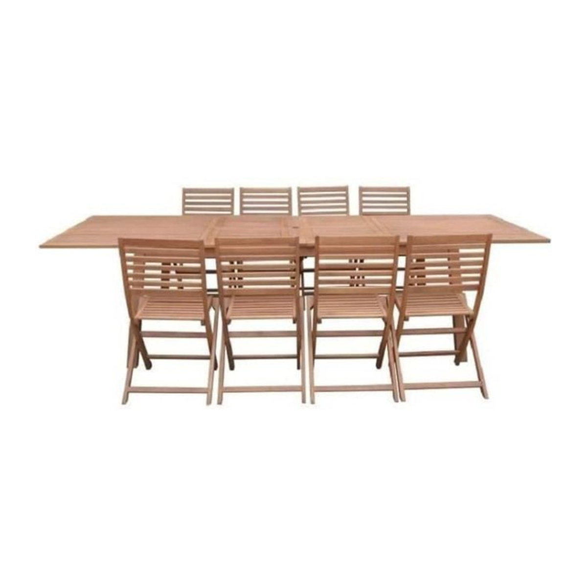 CALVI Garten-Essgruppe aus Eukalyptusholz in Natur Braun mit ausziehbarem Tisch und 6 Stühlen für 8 bis 12 Personen im skandinavischen Design - Bild 1