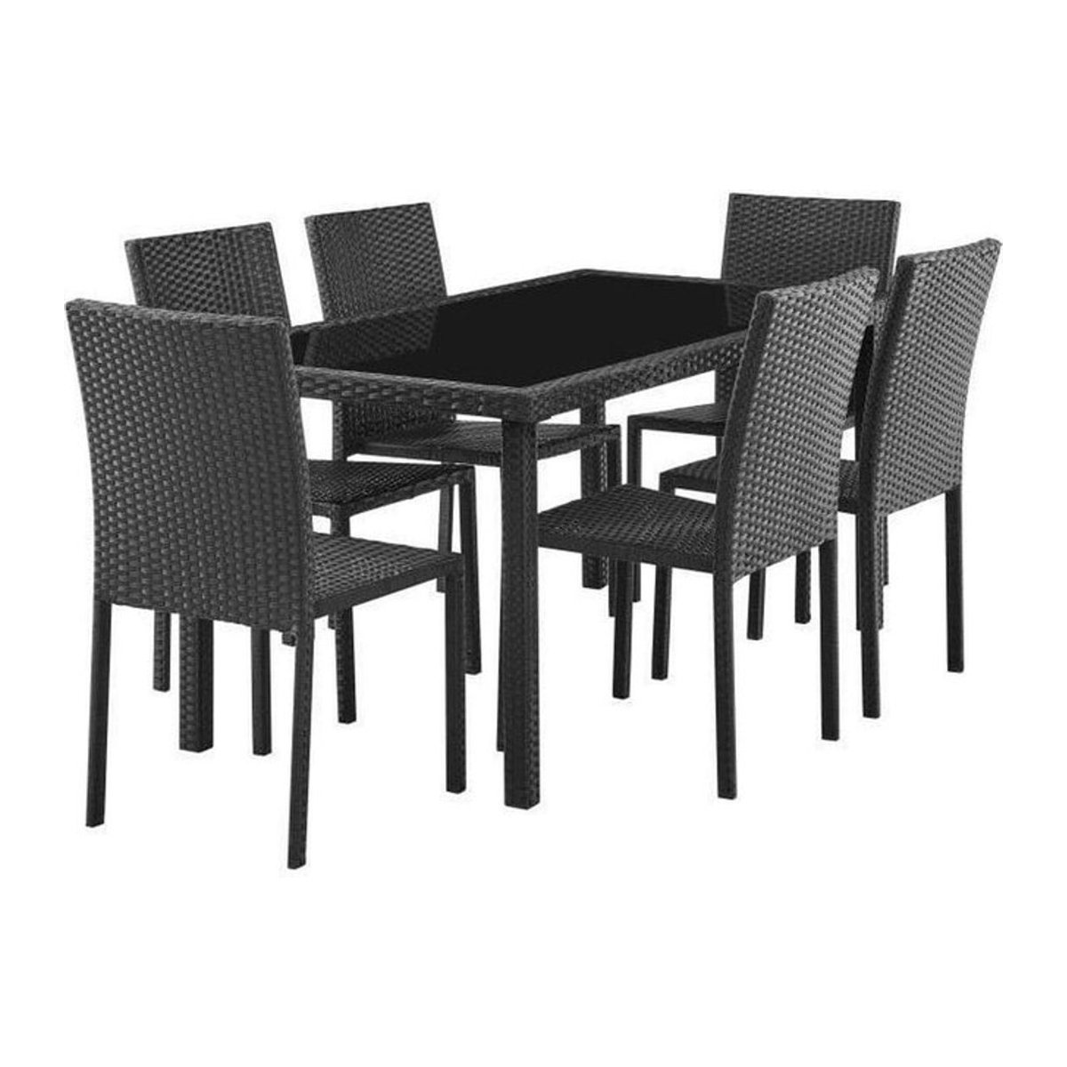 CALVI Garten-Essgruppe in Schwarz mit Glastisch und 6 Polyrattan-Stühlen – Tisch: B: 160 cm, T: 80 cm, H: 73 cm - Bild 1