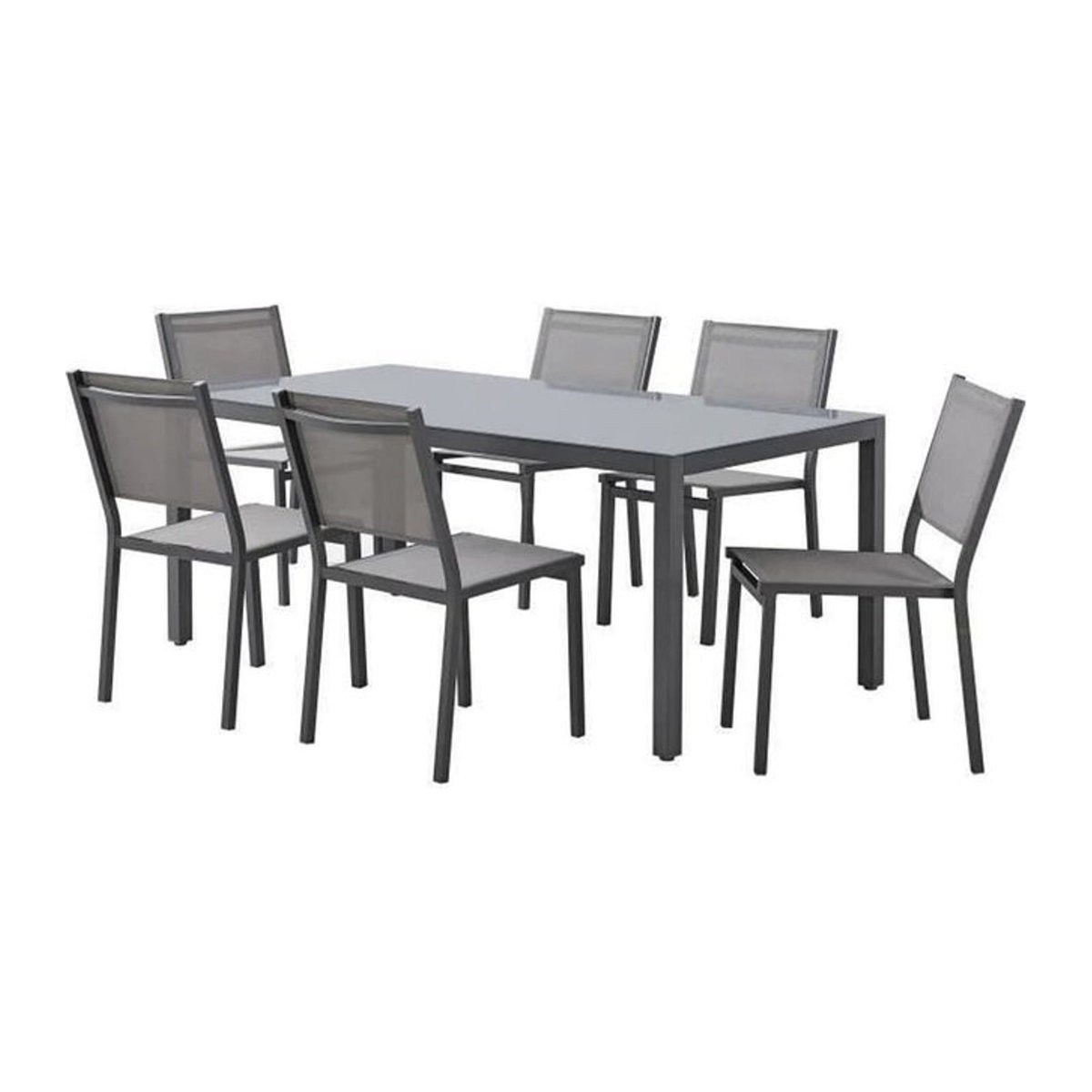 CALVI Gartenmöbel-Set für 6 Personen: Moderner Gartentisch mit 6 Stühlen aus Aluminium in Anthrazit, B: 180 cm, T: 90 cm, H: 72 cm - Bild 1