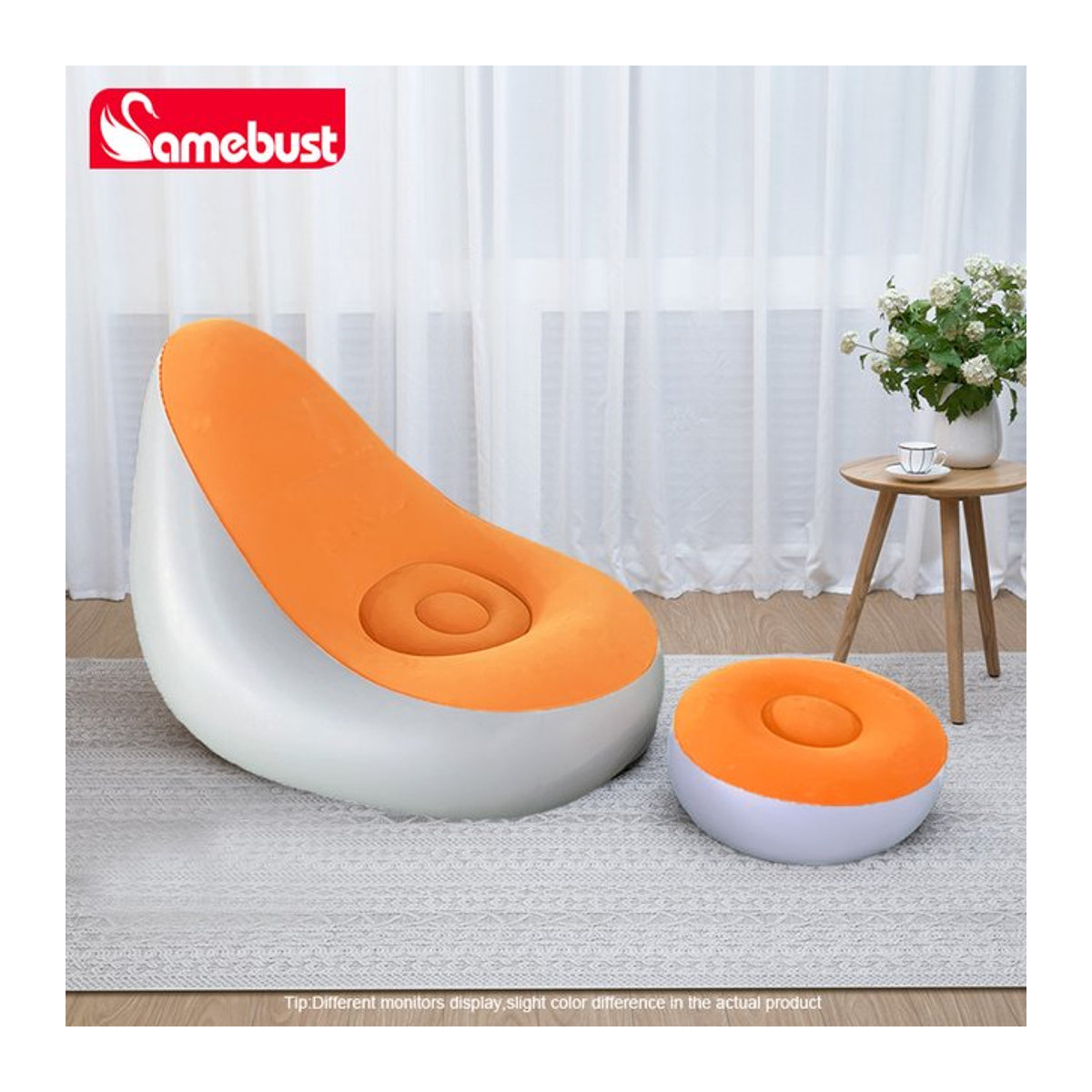 Camebust aufblasbares Sofa mit Flockoberfläche aus PVC als moderner Polsterhocker in Braun oder Orange - Bild 1