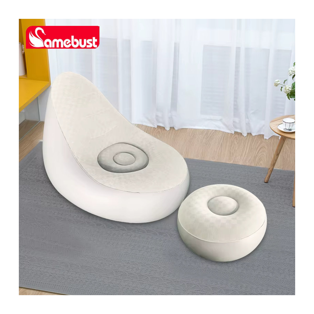 Camebust aufblasbares Sofa mit Flockoberfläche aus PVC als moderner Polsterhocker in Braun oder Orange - Bild 2
