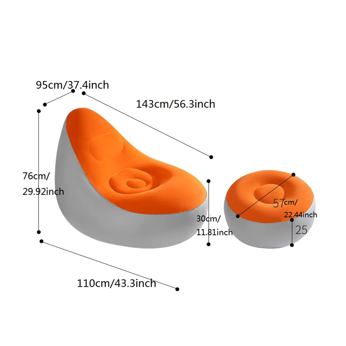 Camebust aufblasbares Sofa mit Flockoberfläche aus PVC als moderner Polsterhocker in Braun oder Orange - Bild 3