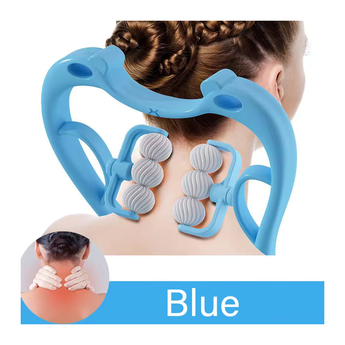 CAMMUO Multifunktionales Nackenmassagegerät mit sechs Rädern zur Linderung von Müdigkeit, manuelles Zervikales Massagegerät in Rosa oder Blau - Bild 2