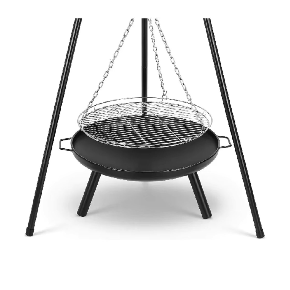 Camping Feuerstelle mit Stativ und Topfhalter Set in Schwarz aus Metall, Höhe: 152 cm - Bild 4