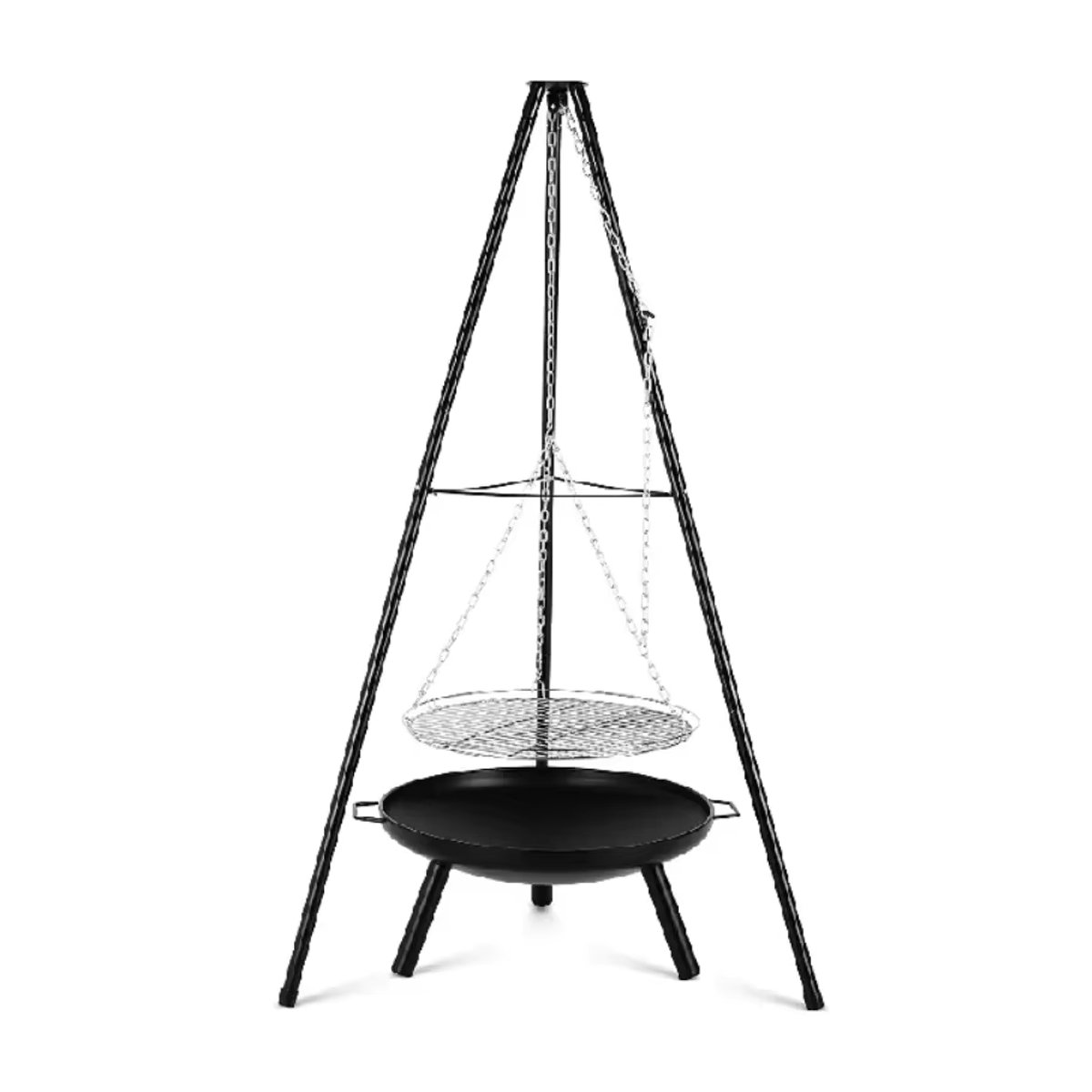 Camping Feuerstelle mit Stativ und Topfhalter Set in Schwarz aus Metall, Höhe: 152 cm - Bild 7