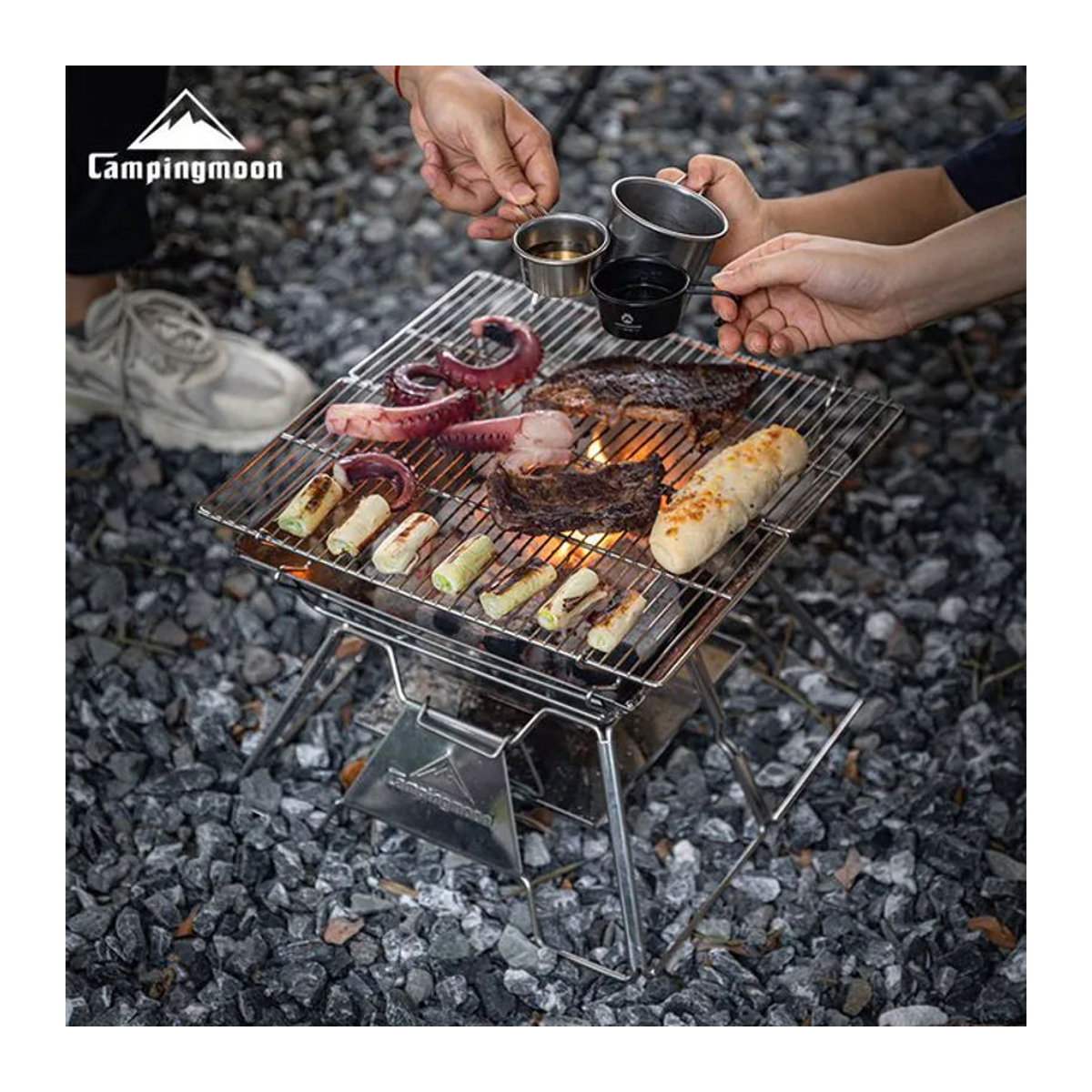 CAMPINGMOON MT-2 Woodland Tragbarer Klappbarer BBQ-Grill aus Edelstahl für Garten und Outdoor - Bild 1