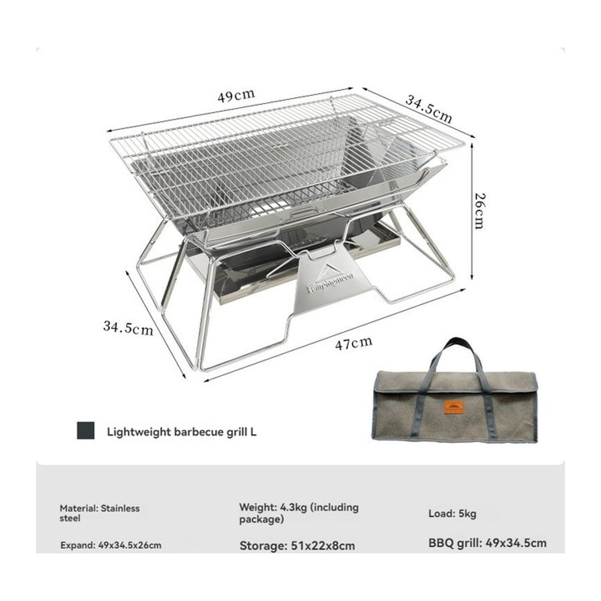 CAMPINGMOON MT-3 Großer Faltbarer Tragbarer Edelstahl-Grillrost für BBQ und Barbecue - Bild 1