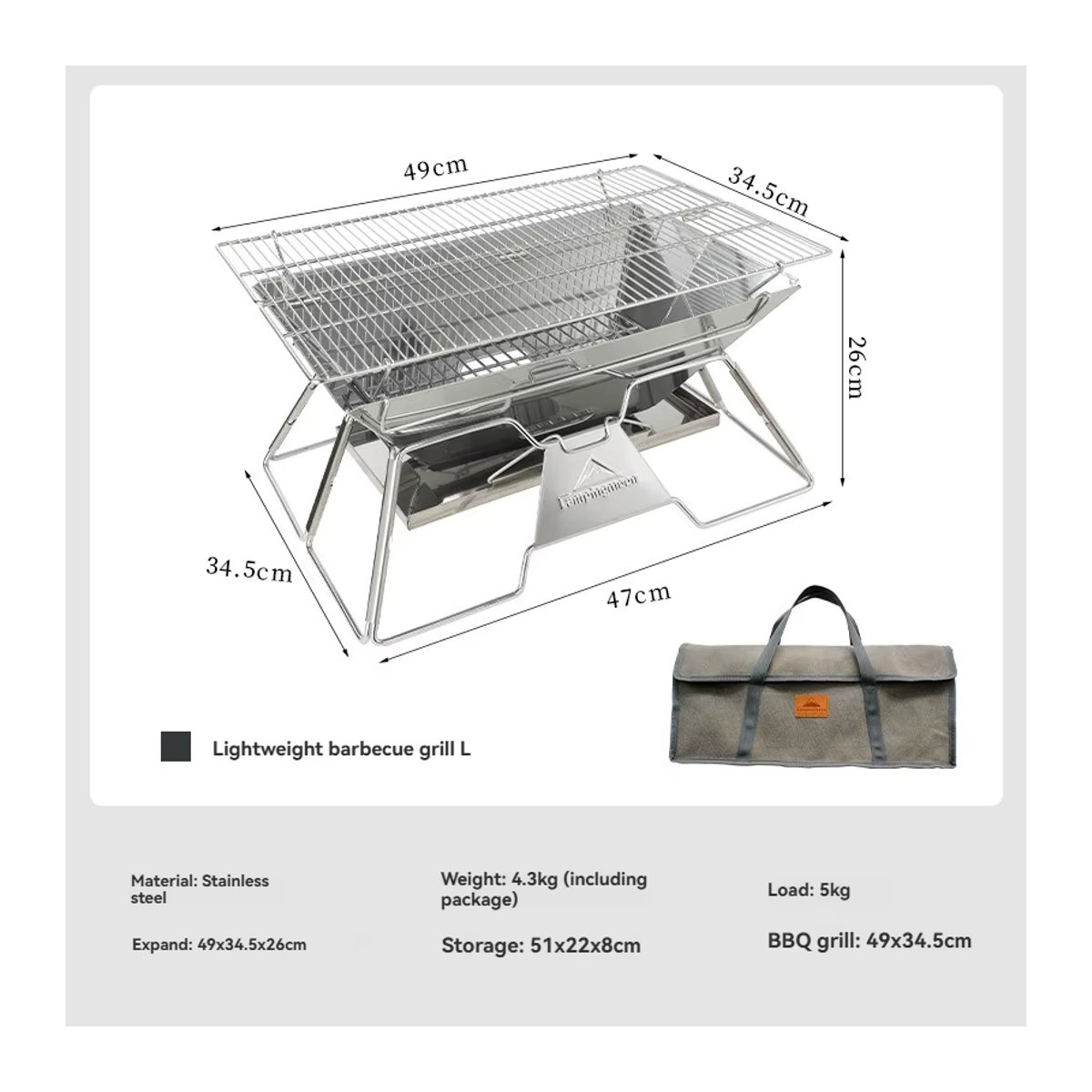 CAMPINGMOON MT-3 Tragbarer Camping-Grill aus Edelstahl faltbar für Outdoor und Barbecue - Bild 3