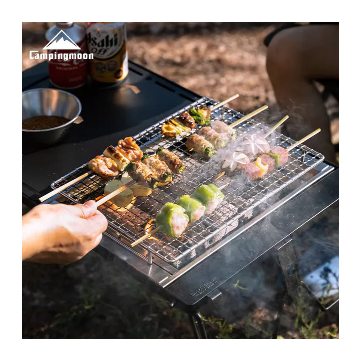 CAMPINGMOON UG-1 IGT Carbon-Grill Erweiterbarer windgeschützter Grillherd aus Holz und Metall in Schwarz - Bild 4