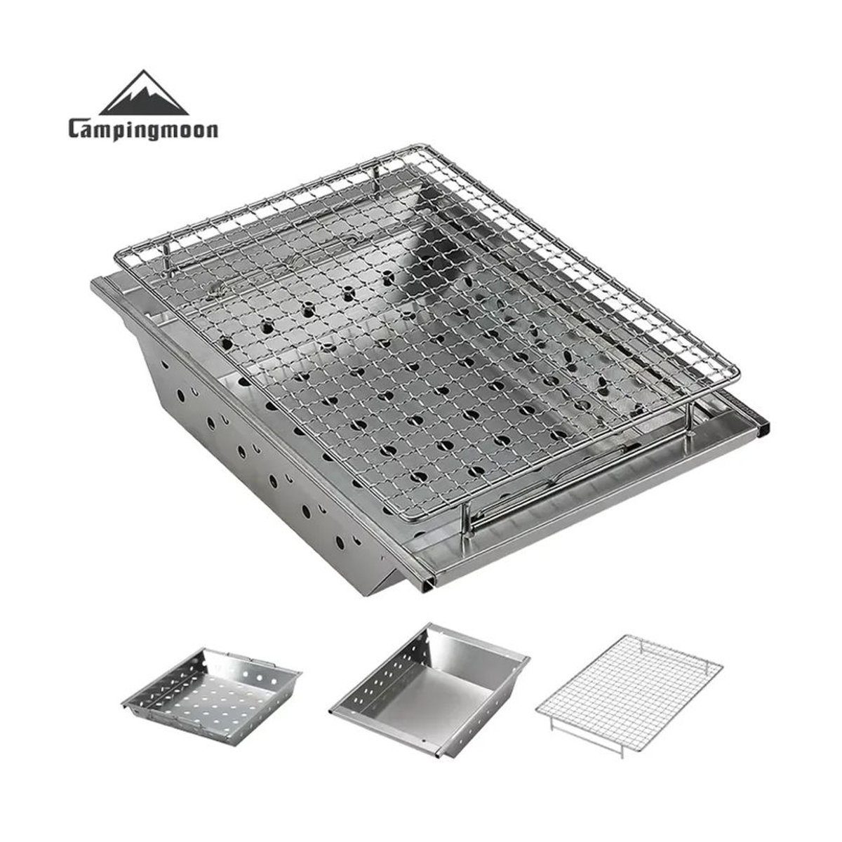 CAMPINGMOON UG-1 IGT Carbon-Grill Erweiterbarer windgeschützter Grillherd aus Holz und Metall in Schwarz - Bild 5