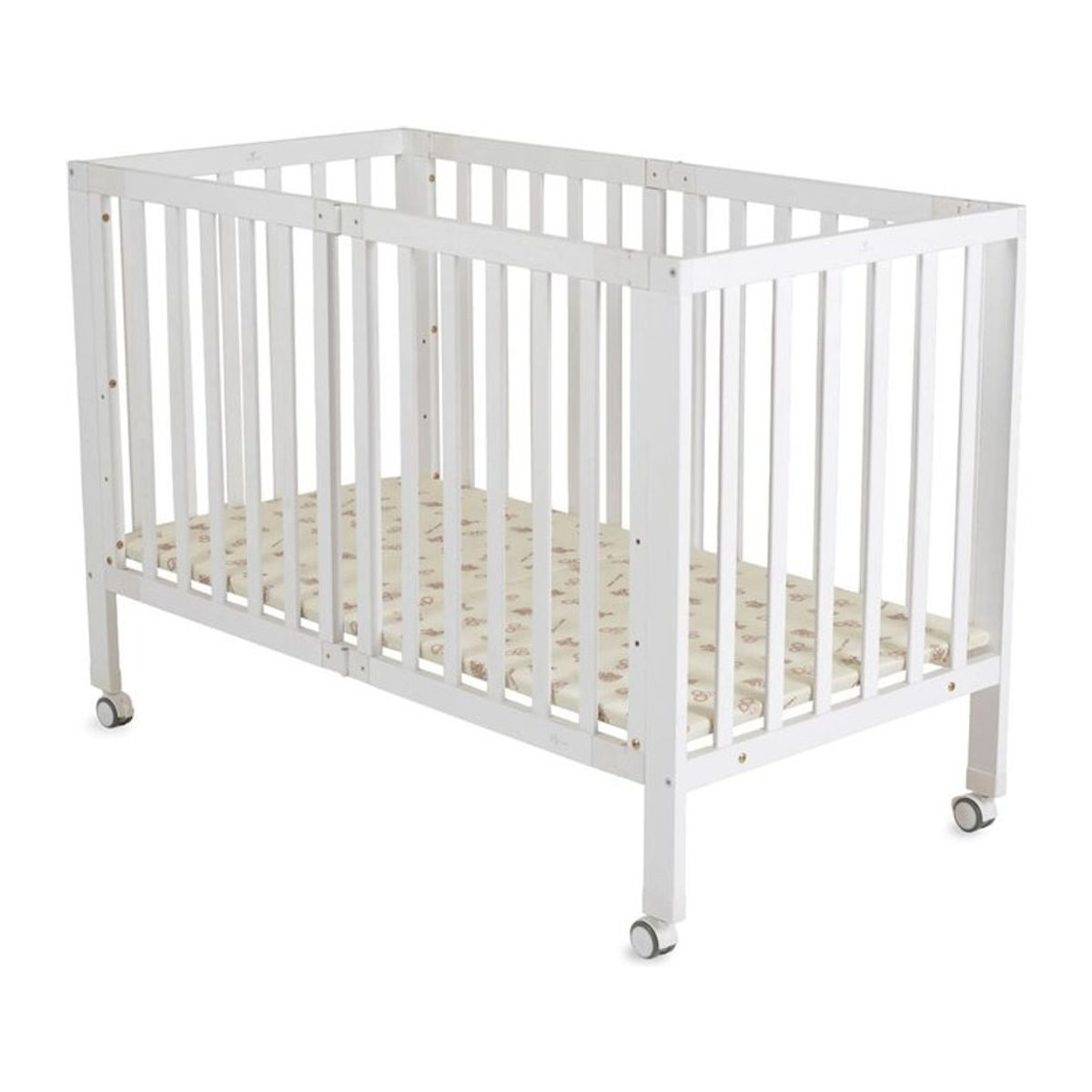 Cangaroo Baby Gitterbett Nova aus Massivholz, faltbar und höhenverstellbar mit Matratze und Rädern, Farbe Weiß - Bild 1