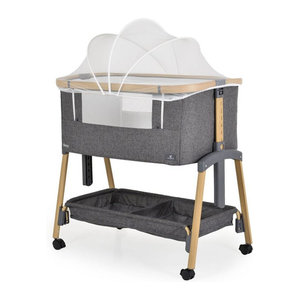 Cangaroo Beistellbett Amo Babybett höhenverstellbar mit Moskitonetz und Rollen in Anthrazit/Grau