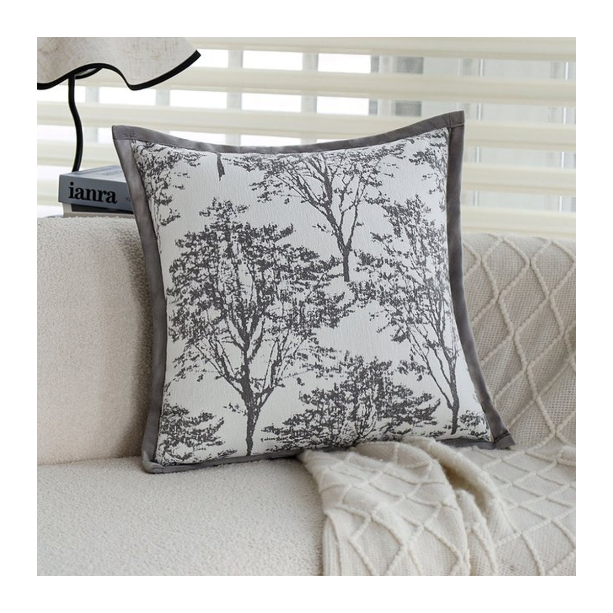 Canirica Jacquard-Kissenbezug im nordischen Stil, Grau und Weiß, B/H: 45 x 45 cm - Bild 1