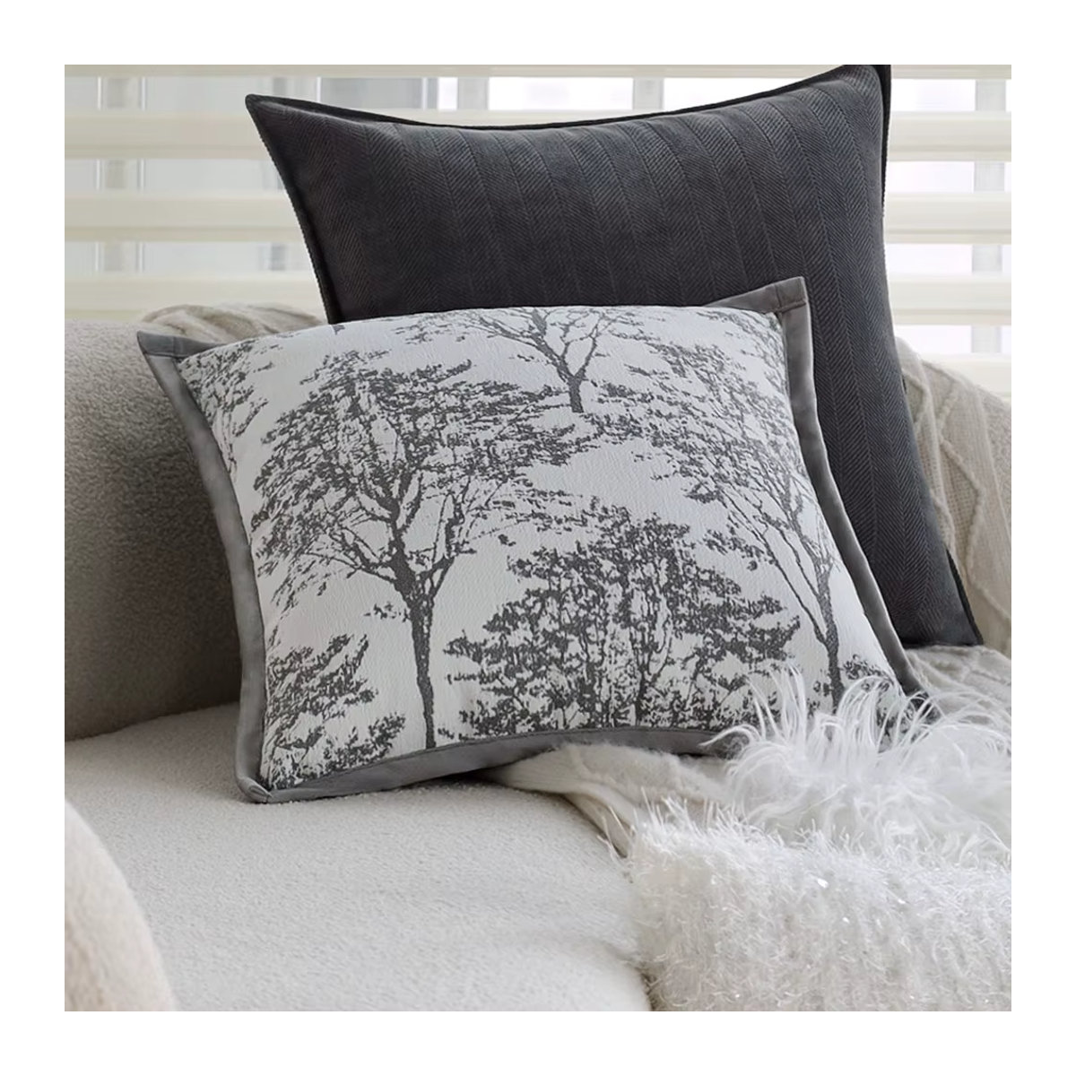 Canirica Jacquard-Kissenbezug im nordischen Stil, Grau und Weiß, B/H: 45 x 45 cm - Bild 3