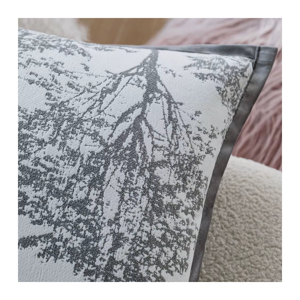 Canirica Jacquard-Kissenbezug im nordischen Stil, Grau und Weiß, B/H: 45 x 45 cm - Bild 4