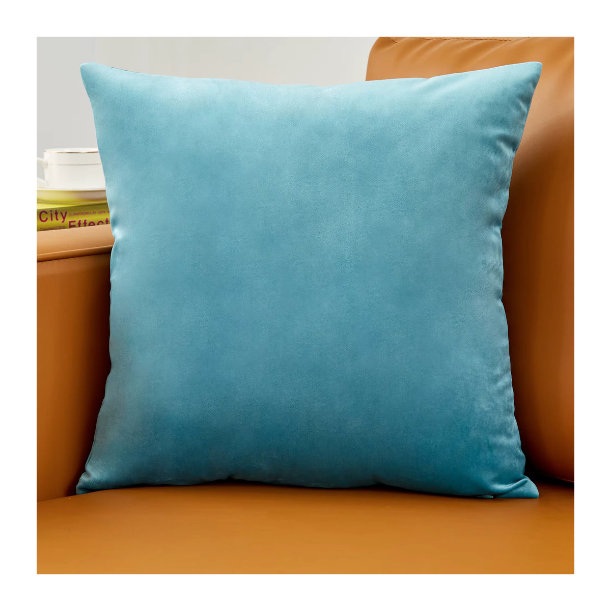 CANIRICA Kissenbezug aus Samt in Himmelblau im nordischen Stil für dein Sofa - Bild 4