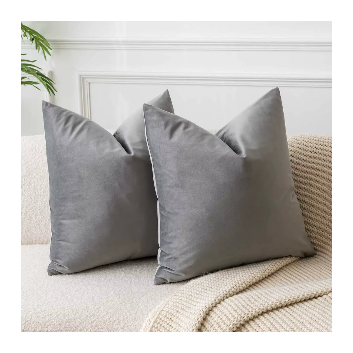 Canirica Kissenbezug aus ultra weichem Samt in Grau für Sofa und Wohnzimmer - Bild 3