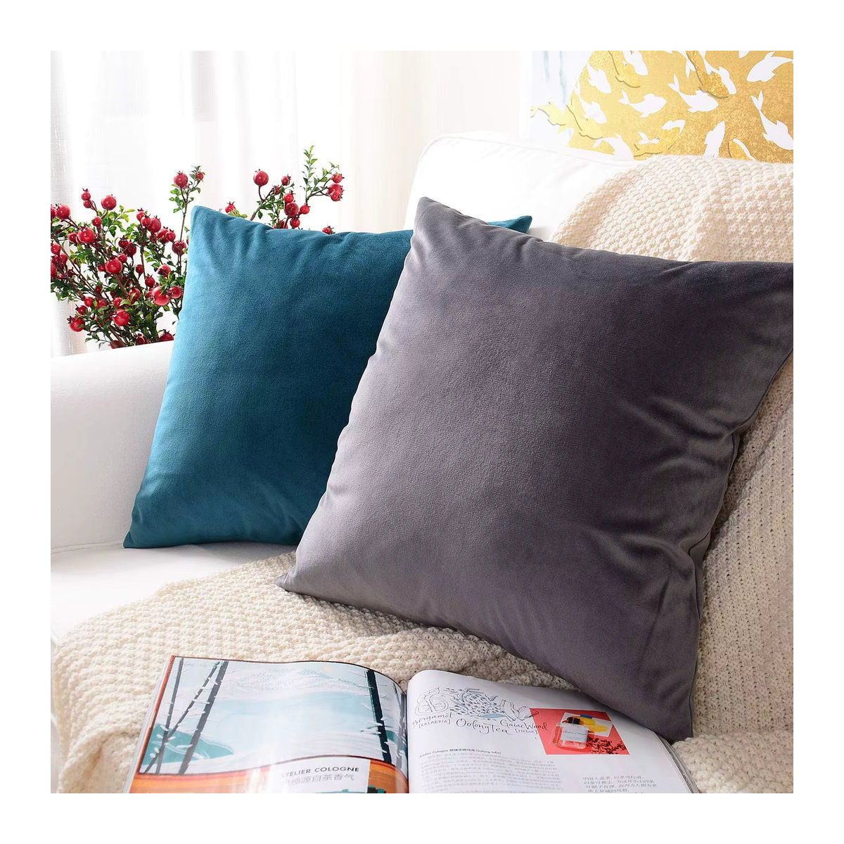 Canirica Kissenbezug aus ultra weichem Samt in Grau für Sofa und Wohnzimmer - Bild 4