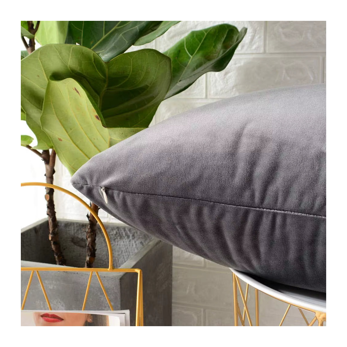 Canirica Kissenbezug aus ultra weichem Samt in Grau für Sofa und Wohnzimmer - Bild 5