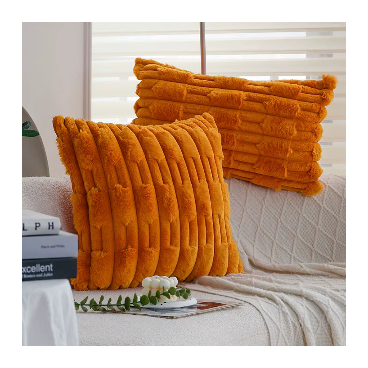 CANIRICA Kissenbezug aus weichem Plüsch in Orange für Sofa und Schlafzimmer mit Reißverschluss - Bild 2