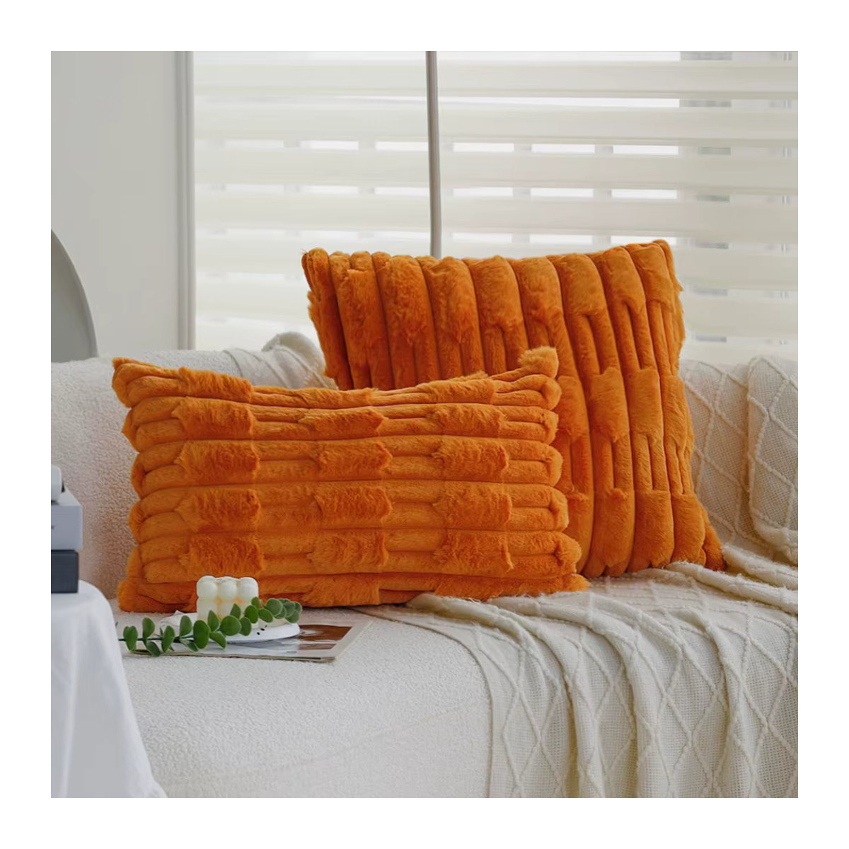 CANIRICA Kissenbezug aus weichem Plüsch in Orange für Sofa und Schlafzimmer mit Reißverschluss - Bild 3