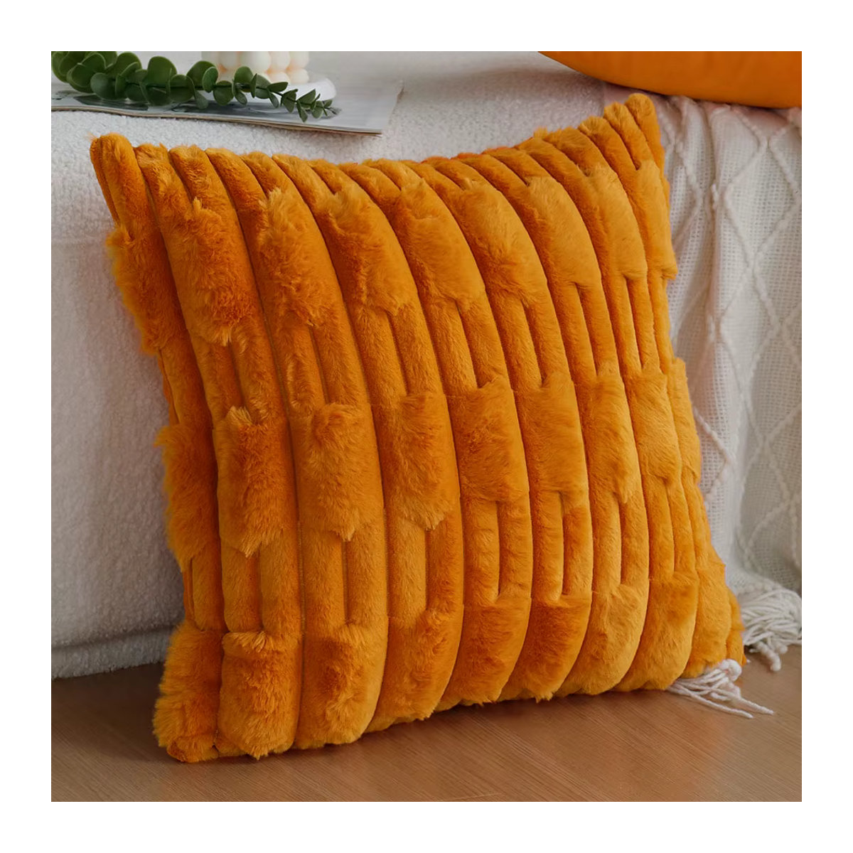 CANIRICA Kissenbezug aus weichem Plüsch in Orange für Sofa und Schlafzimmer mit Reißverschluss - Bild 5