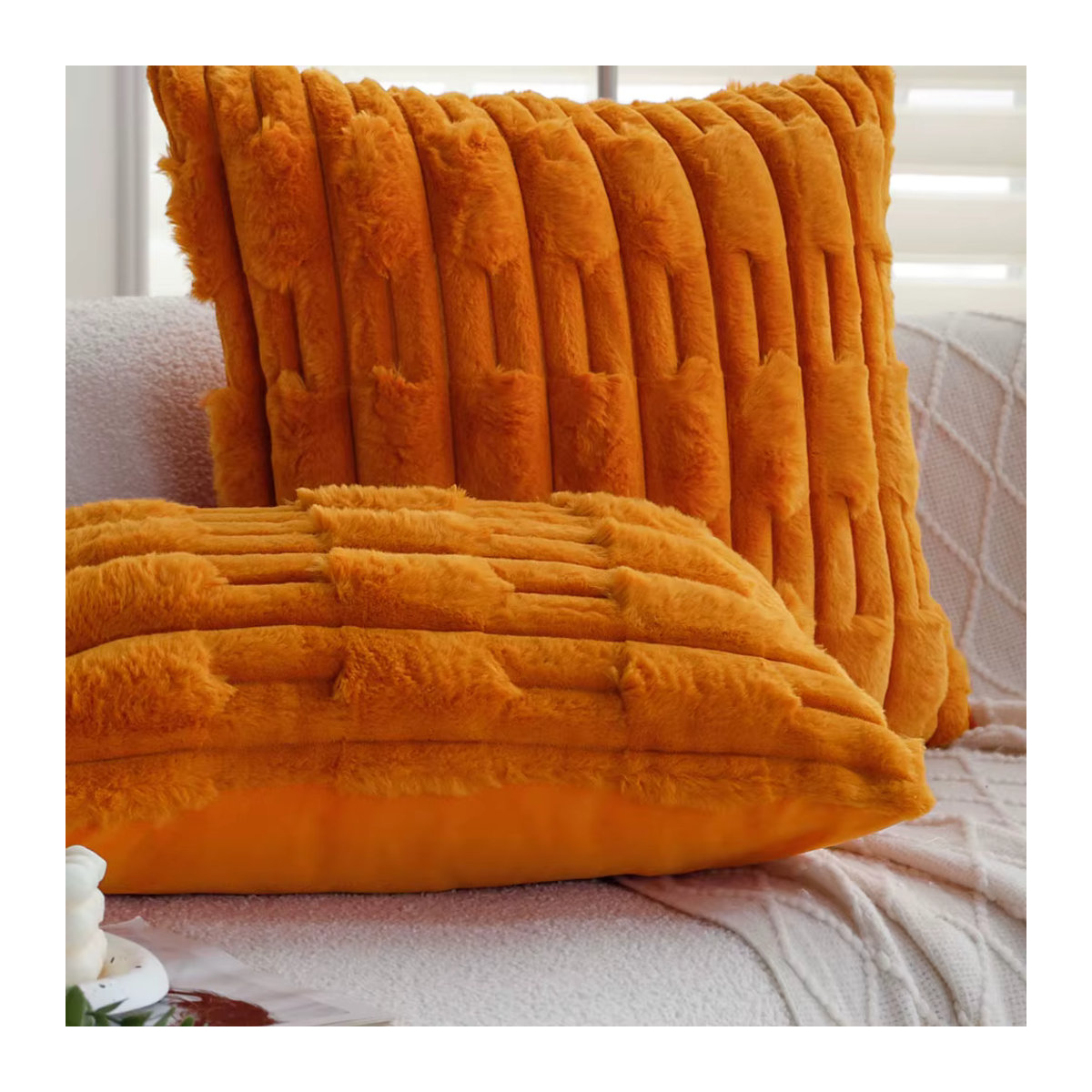 CANIRICA Kissenbezug aus weichem Plüsch in Orange für Sofa und Schlafzimmer mit Reißverschluss - Bild 6