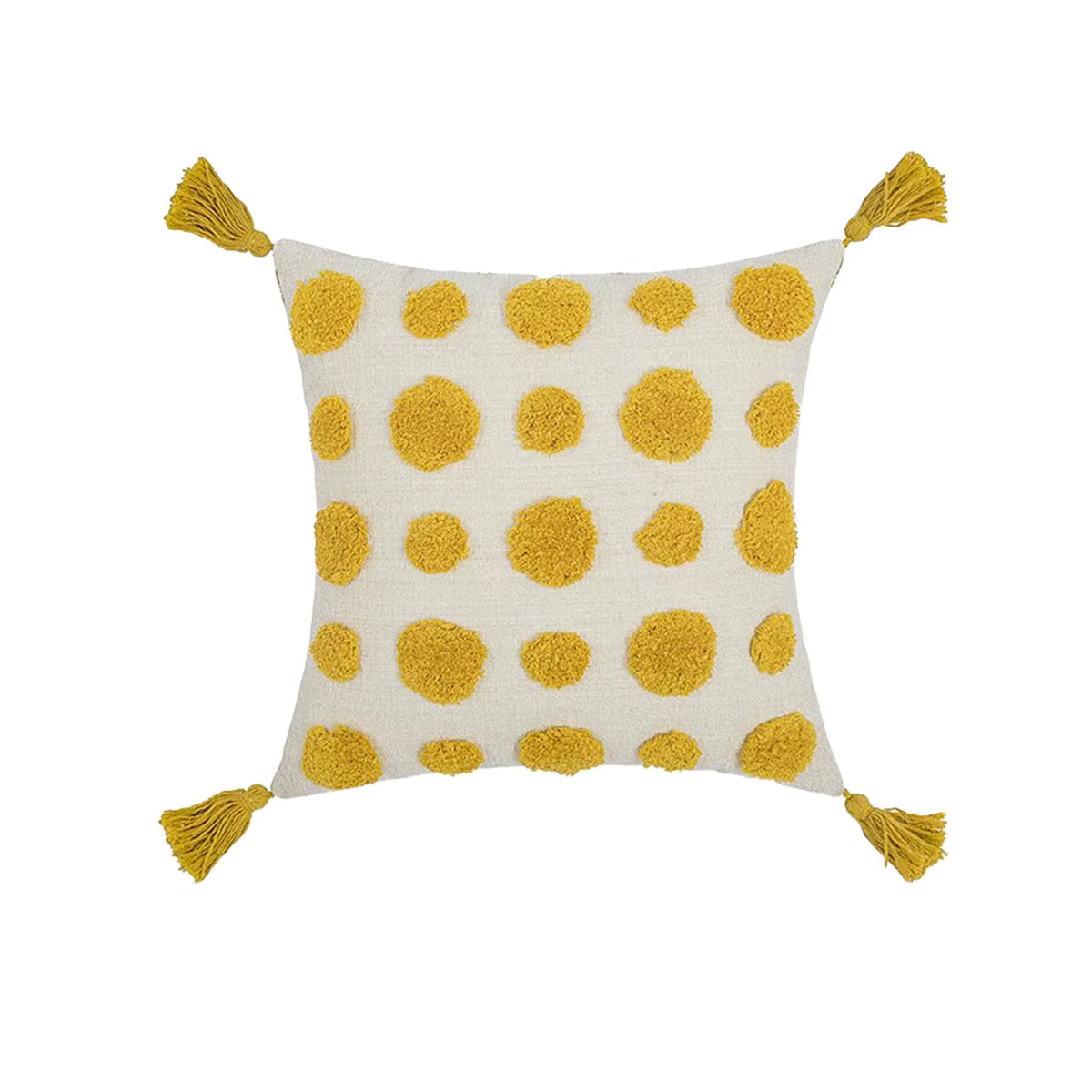 CANIRICA Kissenbezug Gelb im Boho-Stil mit Quasten und Punkten, B/H: 45 x 45 cm - Bild 7