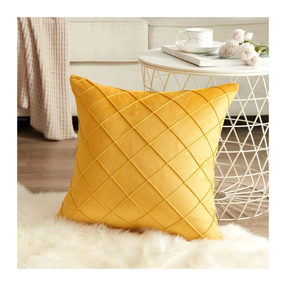 CANIRICA Kissenbezug Gelb Kariert für Sofa und Wohnzimmer Dekoration B/B: 45 x 45 cm - Bild 1