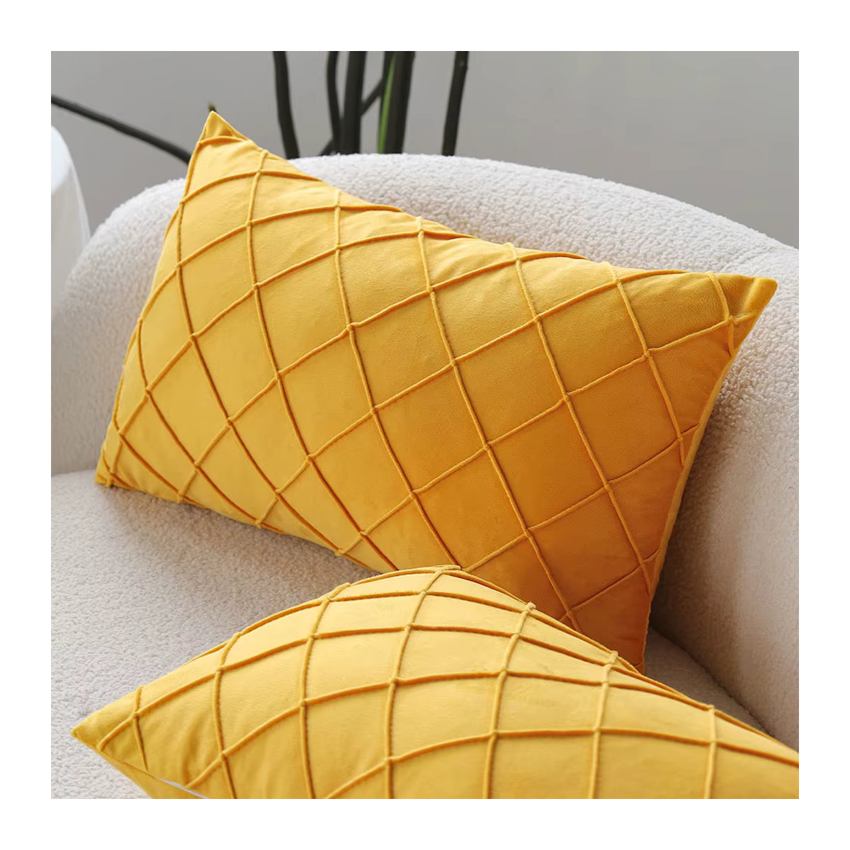 CANIRICA Kissenbezug Gelb Kariert für Sofa und Wohnzimmer Dekoration B/B: 45 x 45 cm - Bild 5
