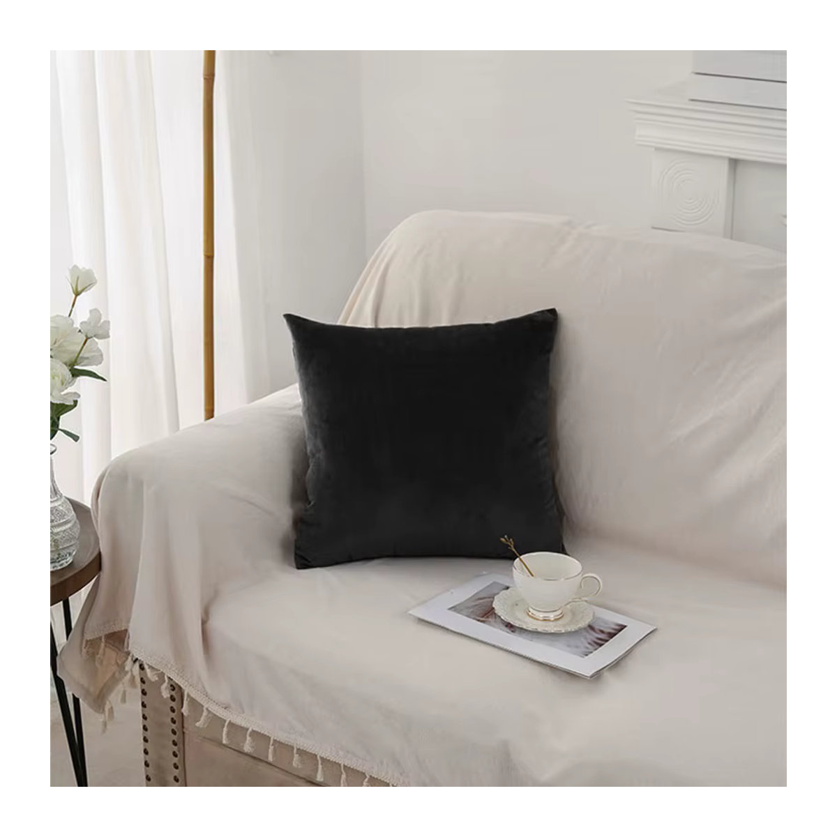 CANIRICA Samtkissenbezug für Sofa in Schwarz, 45 x 45 cm - Bild 3