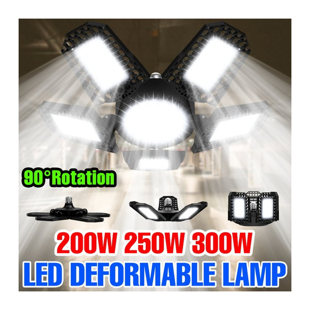 CanLing 300W LED-Garagenleuchte E27 Hochleistungs-Glühbirne mit verformbarem Strahler für Garage, Keller und Parkplatz - Bild 1