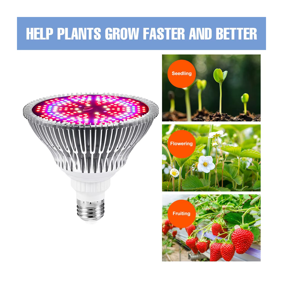 CanLing LED Pflanzenlampe E27 150W Vollspektrum Wachstumslicht für Indoor Hydrokultur, Blumen, Sämlinge und Gemüse aus Aluminium - Bild 4
