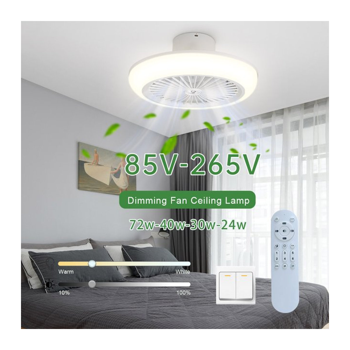 CANMEIJIA Dimmbare Deckenventilatorlampe in Weiß mit Fernbedienung und 3 Farben für Wohnzimmer und Küche - Bild 1