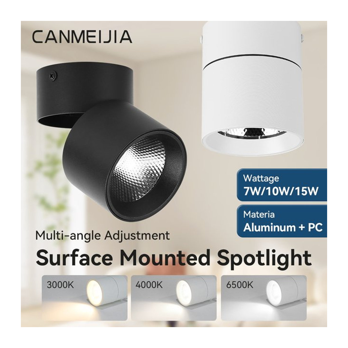CANMEIJIA LED Deckenstrahler Modern Schwarz Aluminium Oberfläche Montage für Innenräume - Bild 1