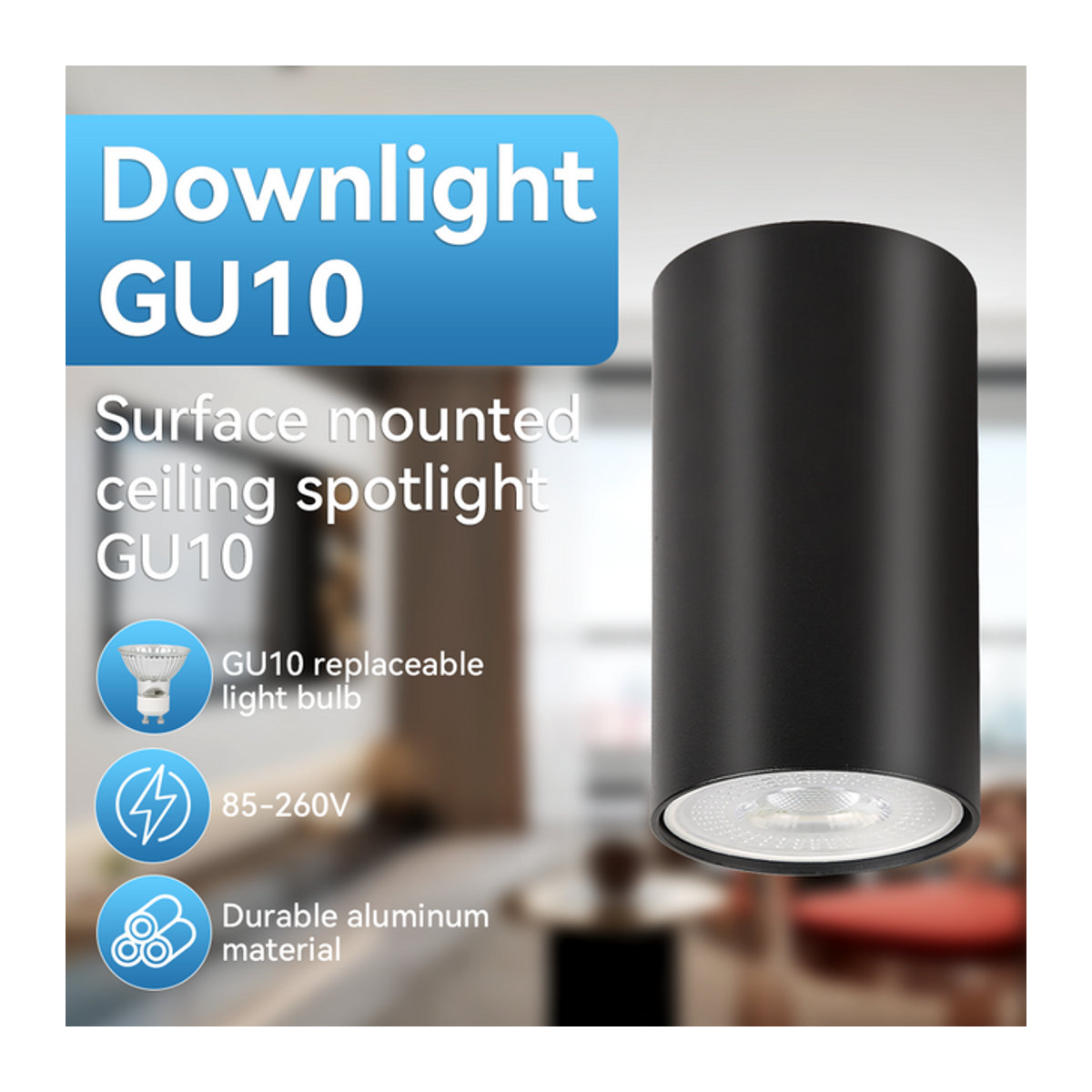 CANMEIJIA LED-Downlight GU10 Deckenspot aus Aluminium in Schwarz für Aufbaumontage - Bild 1