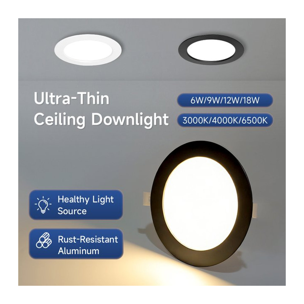 CANMEIJIA LED-Einbauleuchte minimalistisch, ultradünne Deckenleuchte als dreifarbiger LED-Deckenspot für Wohnzimmer und Flur - Bild 1