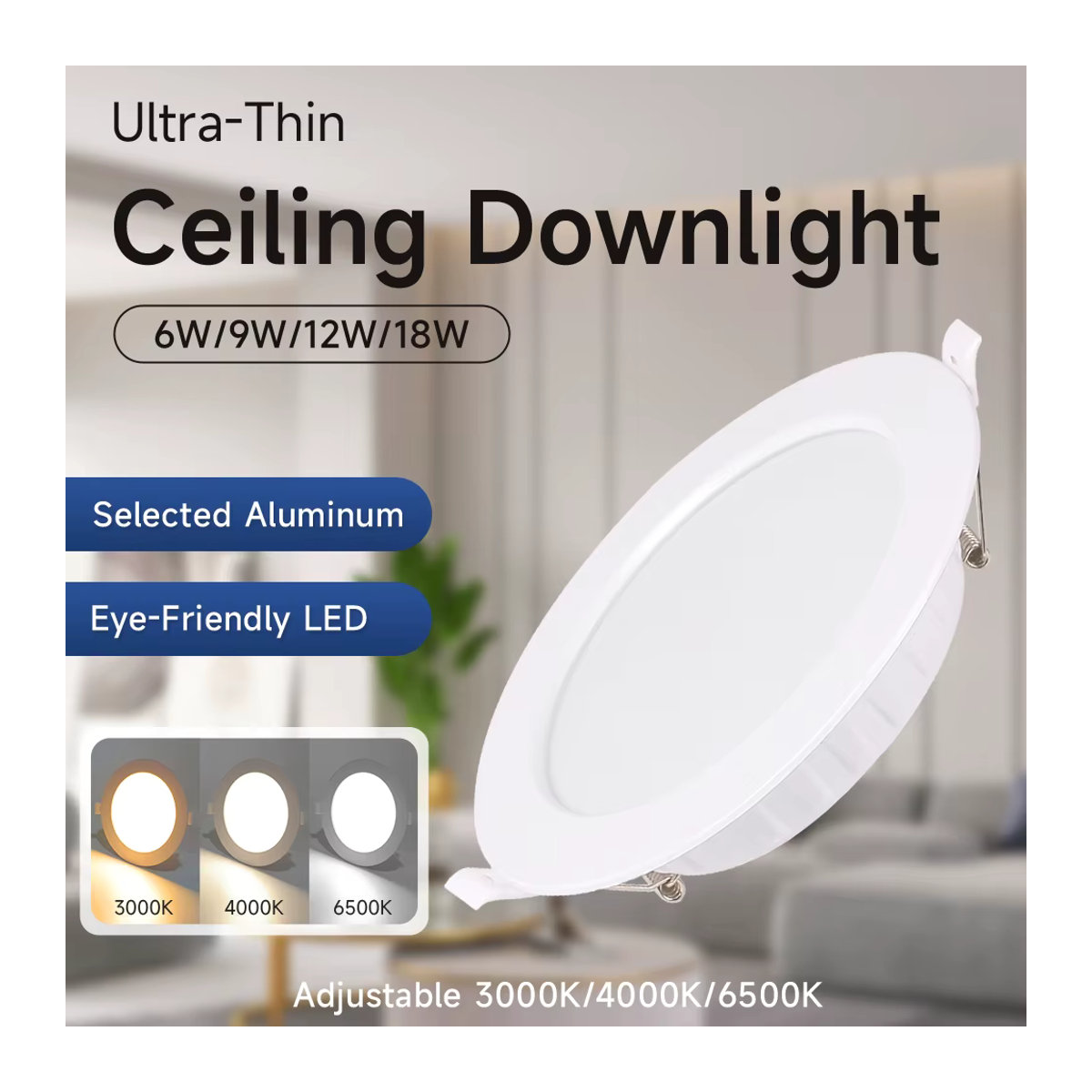CANMEIJIA LED-Einbauleuchte minimalistisch, ultradünne Deckenleuchte als dreifarbiger LED-Deckenspot für Wohnzimmer und Flur - Bild 2