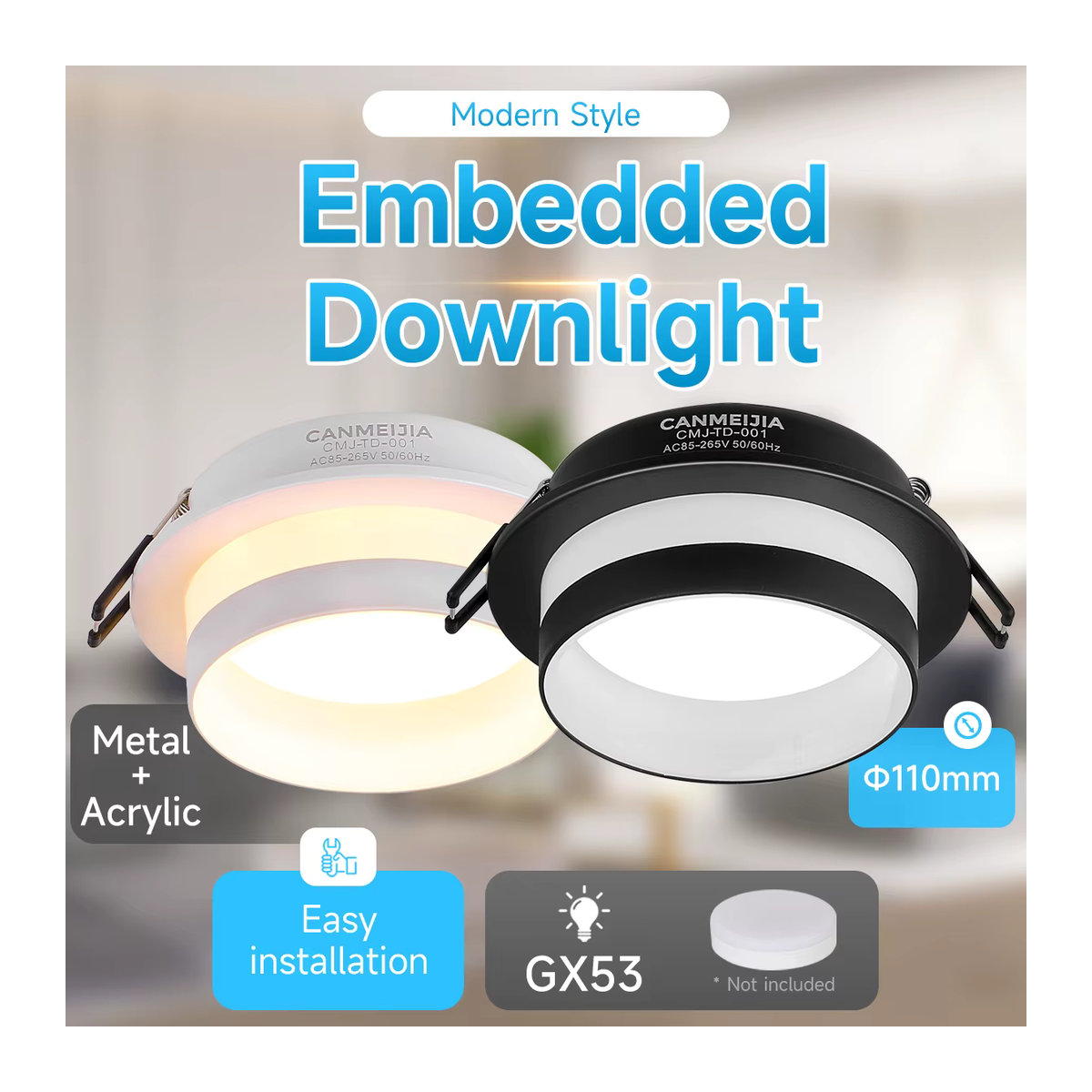 CANMEIJIA LED Einbaustrahler GX53 Rundes LED-Panel in Weiß mit Tricolor-Funktion für Innenbeleuchtung und Badezimmer - Bild 2