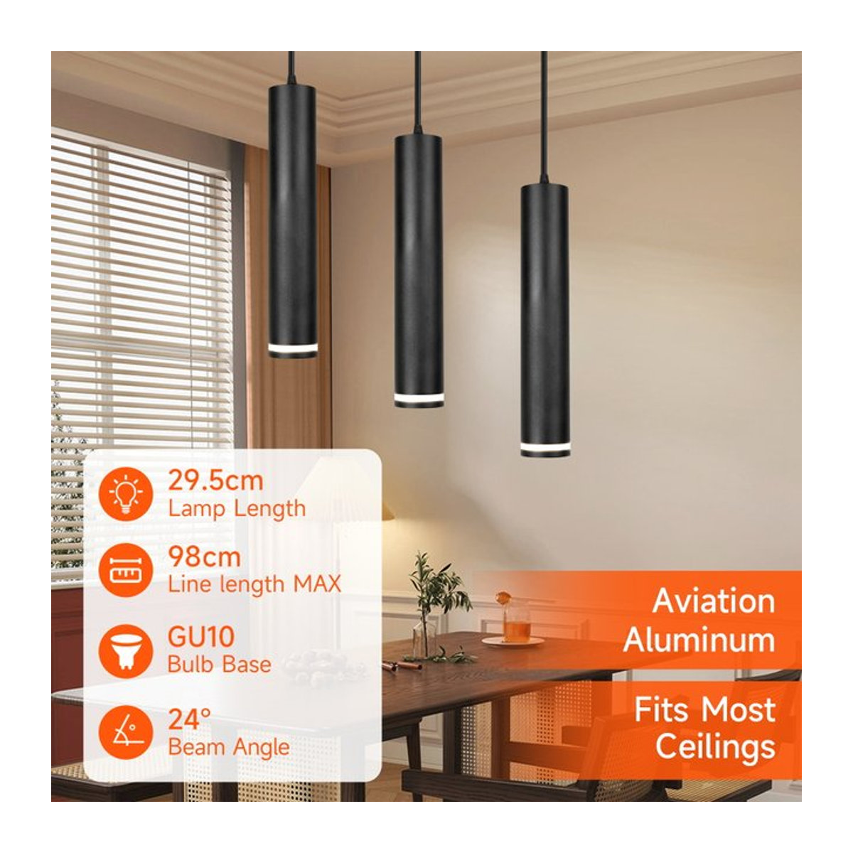 CANMEIJIA LED-Pendelleuchte aus Aluminium in Schwarz, minimalistisches Design für Küche, Esszimmer und Schlafzimmer - Bild 1