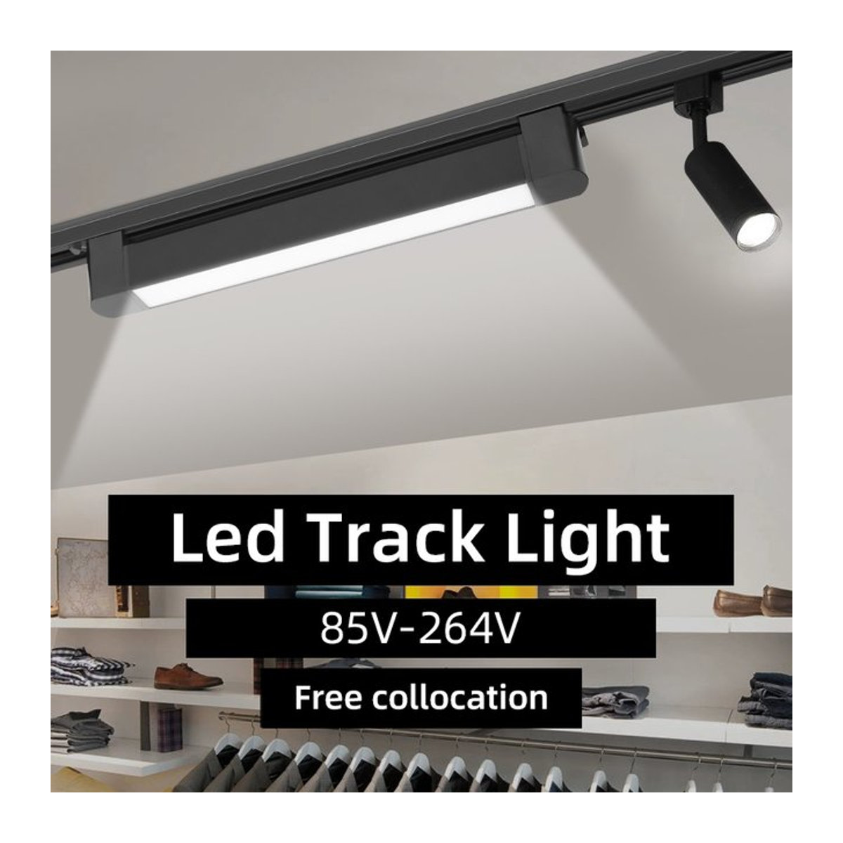 CANMEIJIA LED Schienensystem Set in Schwarz aus Aluminium mit 20 W Strahler für moderne Innenbeleuchtung - Bild 1