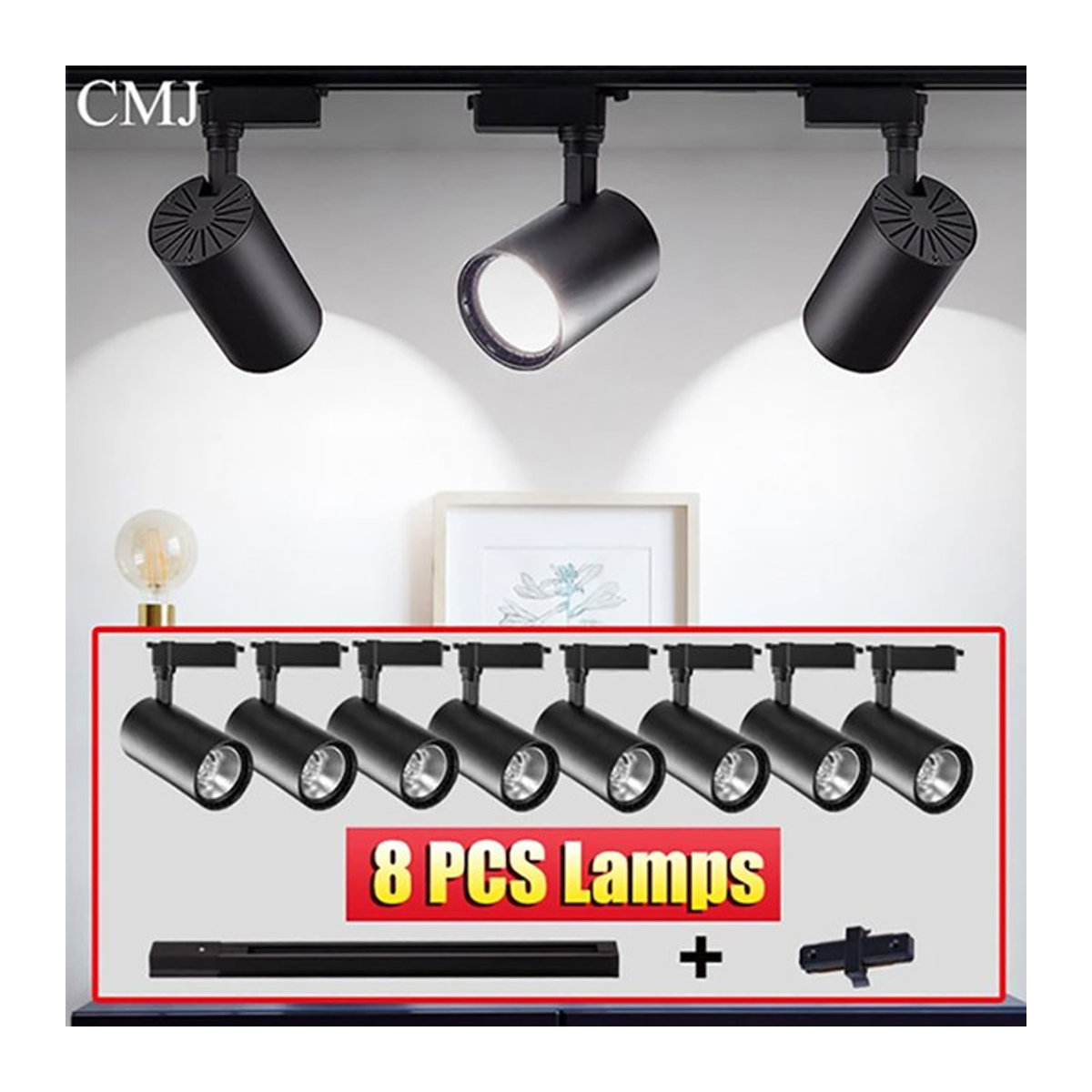 CANMEIJIA LED Schienensystem Set mit COB Spotlights in Schwarz für Decke und Wand, Modernes Track Light Set 40W - Bild 1